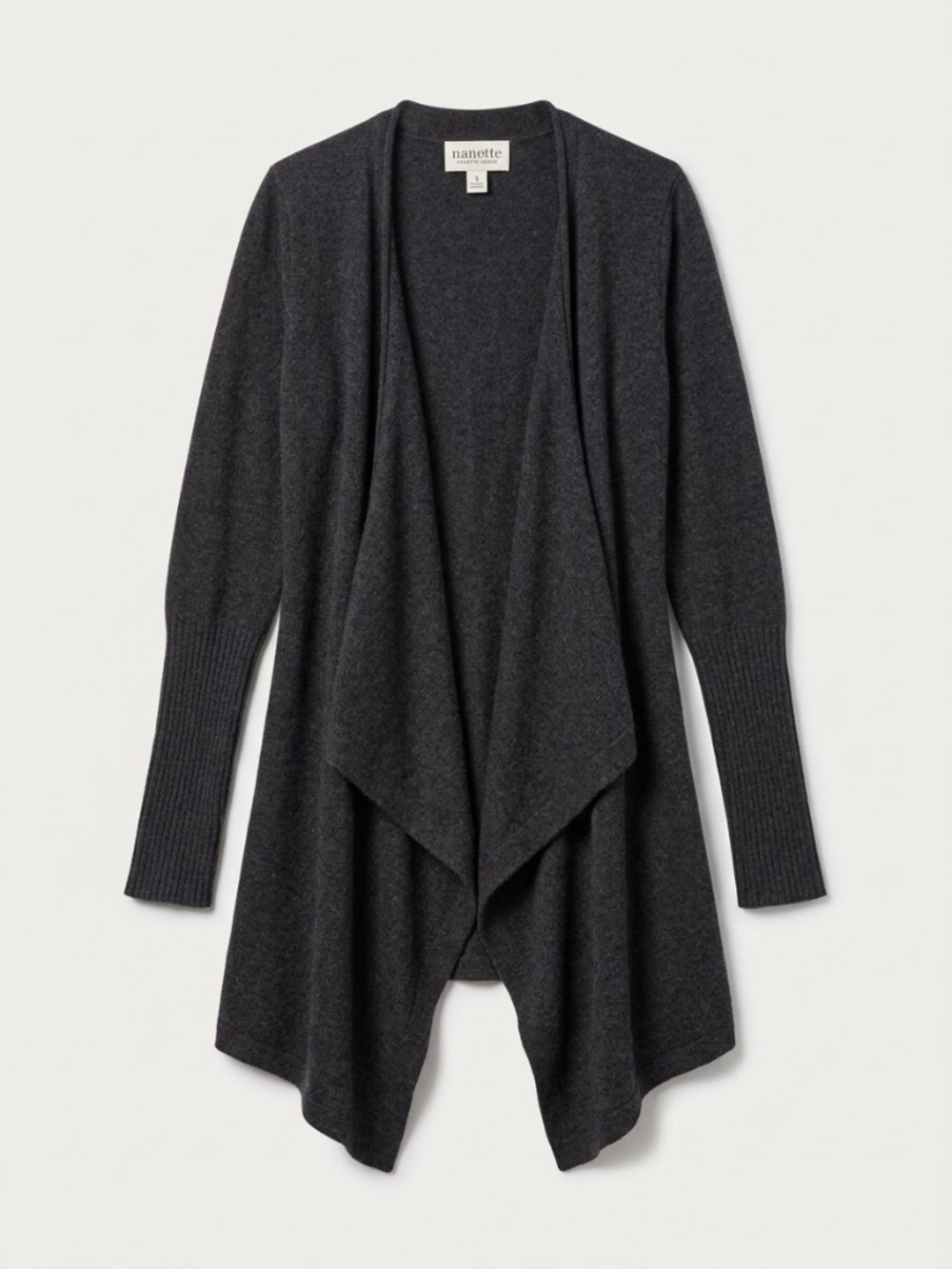 Nanette Lepore 100% Cashmere Draped Open Front Cardigan Charcoal Gray S